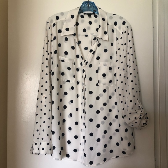 Tops - Navy and white polka dot top